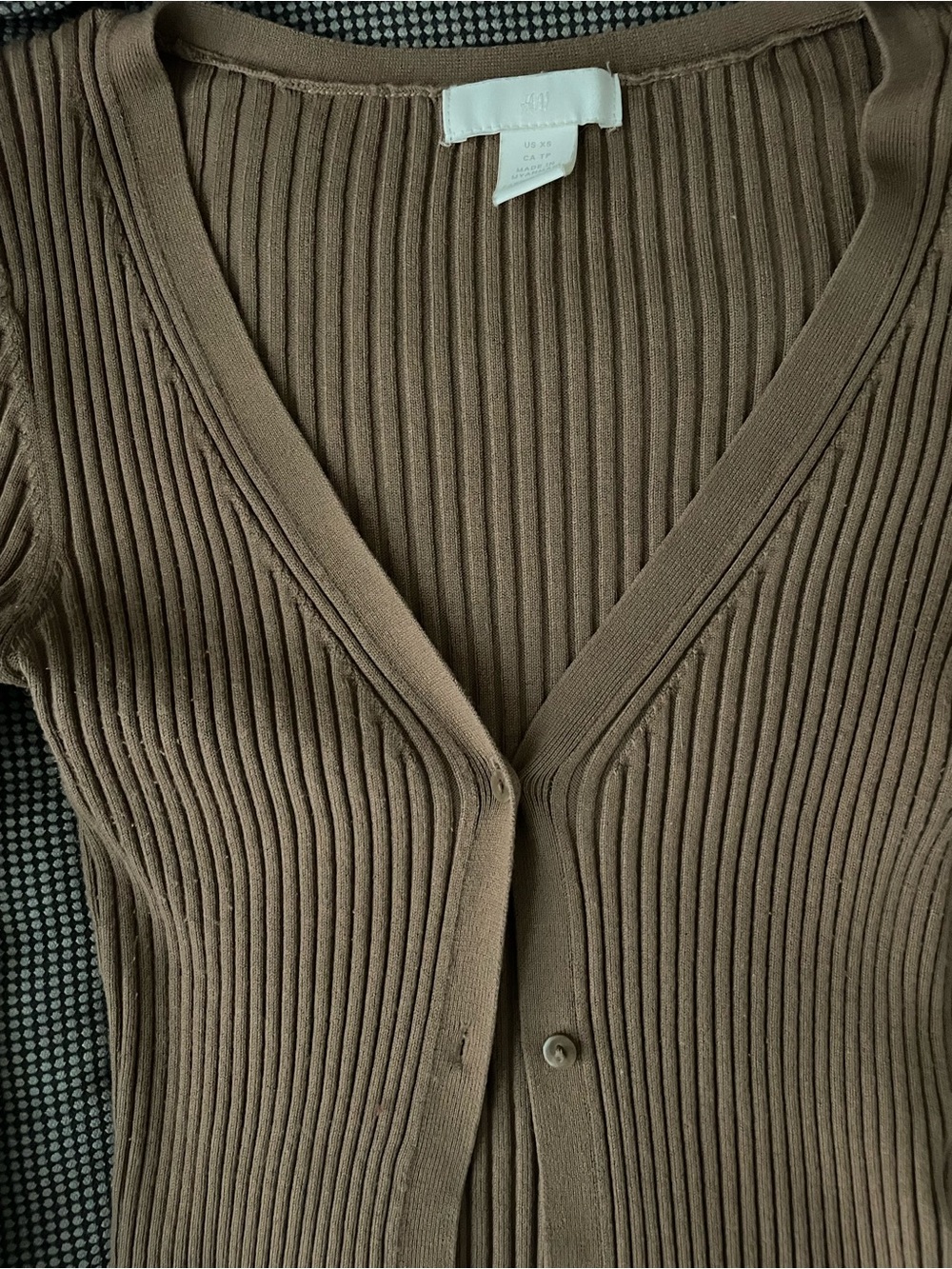 H&M Ribbed V-Neck Button Cardigan - Brown - Picture 2 of 3